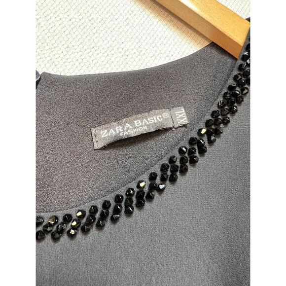 Zara Basic Womens Midi Sheath Dress Size XXL Black Beaded Dress Cocktail - Picture 4 of 11